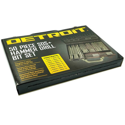DETROIT 5-12mm 2-Cutter SDS-Plus TCT Hammer Drill Bit Set - 50 Piece