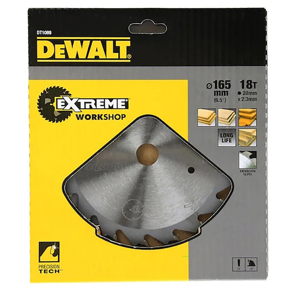 DEWALT 165x20mm 18T Extreme Workshop TCT Circular Saw Blade for Wood Cutting DT1089-QZ