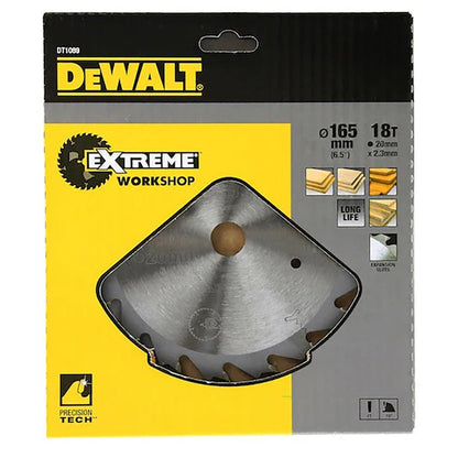 DEWALT 165x20mm 18T Extreme Workshop TCT Circular Saw Blade for Wood Cutting DT1089-QZ