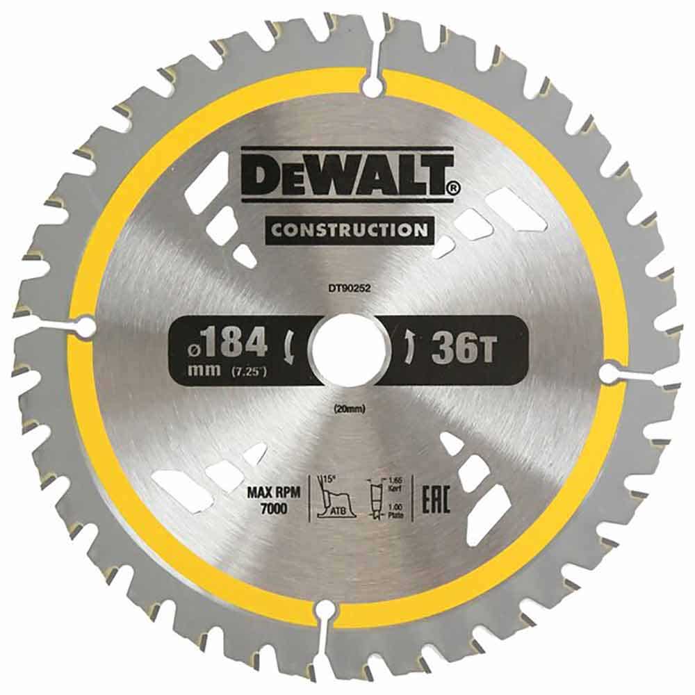 DEWALT 184mm x 36T (16 20mm) Construction Circular Saw Blade DT90252-QZ