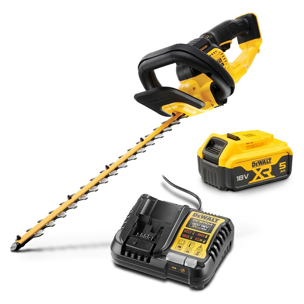 DEWALT 18V XR Brushless 55cm (22 ) 1x5Ah Hedge Trimmer Kit DCMHT563P1-XE