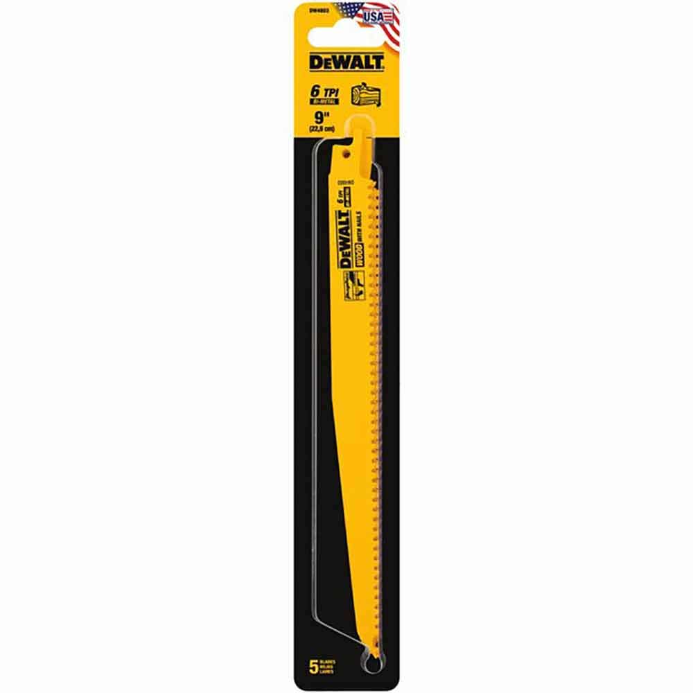 DEWALT 228mm (9 ) 6 TPI Bi-Metal Reciprocating Saw Blade 5pc DW4803