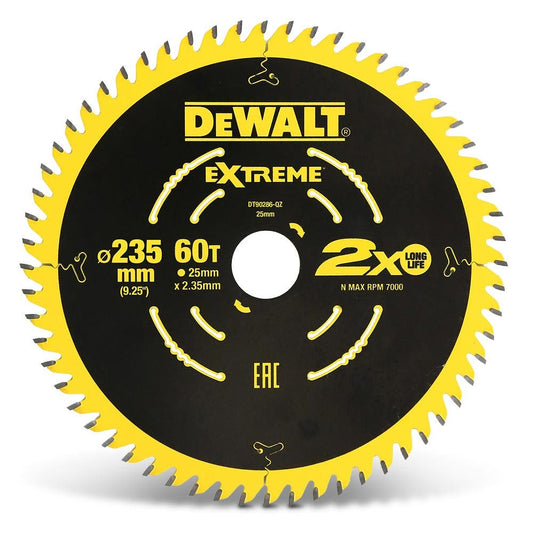 DEWALT 235 x 25mm 60T TCT EXTREME Circular Saw Blade for Wood Cutting DT90286-QZ