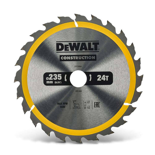 DEWALT 235 x 30mm 24T TCT CONSTRUCTION Circular Saw Blade for Wood Cutting DT1954-QZ