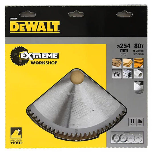 DEWALT 254x30mm 80T Extreme Workshop TCT Circular Saw Blade for Wood Cutting DT90264-QZ