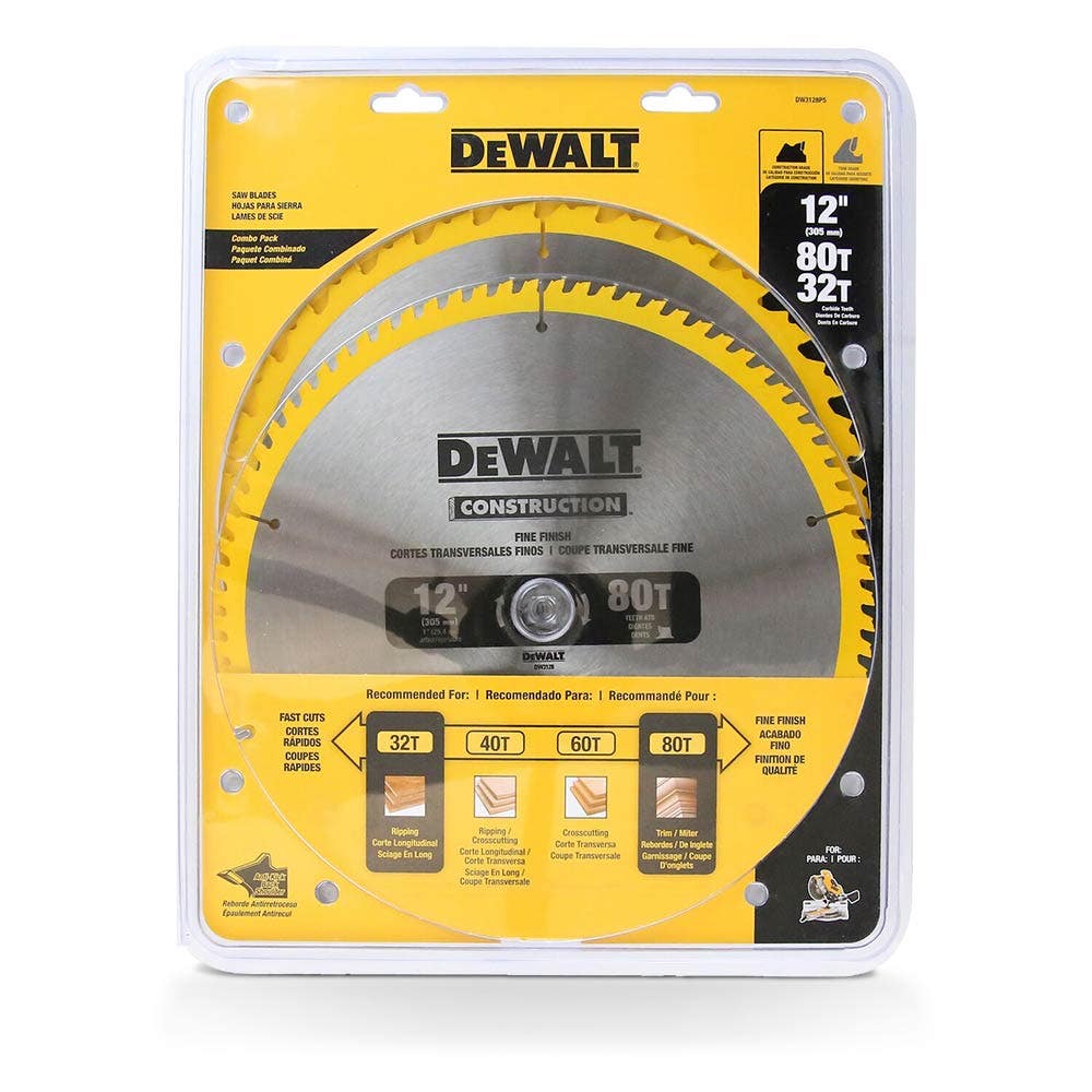 DEWALT 305 x 25.4mm 32 80T TCT CONSTRUCTION Circular Saw Blade - 2 Piece DW3128P5