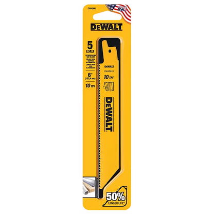 DEWALT 6inch 10TPI Bi-Metal Reciprocating Saw Blade - 5 Piece DW4806