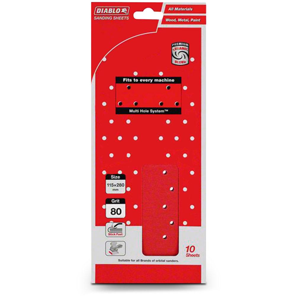 DIABLO 115 x 280mm 80-Grit Multi-Hole Clamped Sanding Sheet - 10 Piece 2608608H05