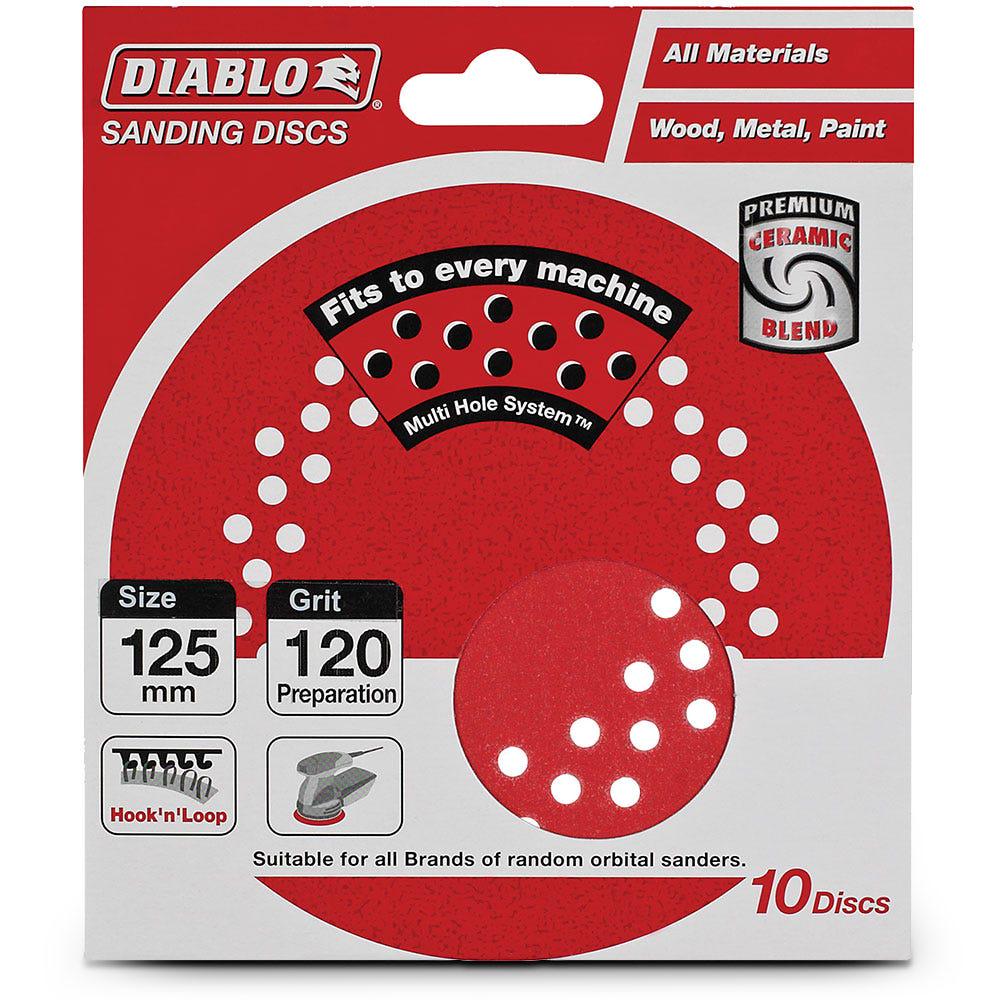 DIABLO 125mm 120-Grit Multi-Hole Hook and Loop Sanding Disc - 10 Piece
