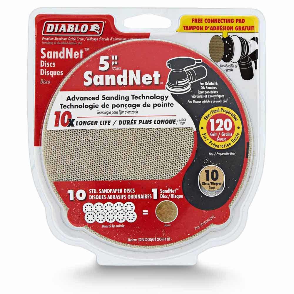 DIABLO 125mm 120-Grit Net Hook and Loop Sanding Disc and Connection Pad - SANDNET - 10 Piece