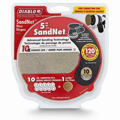 DIABLO 125mm 120-Grit Net Hook and Loop Sanding Disc and Connection Pad - SANDNET - 10 Piece