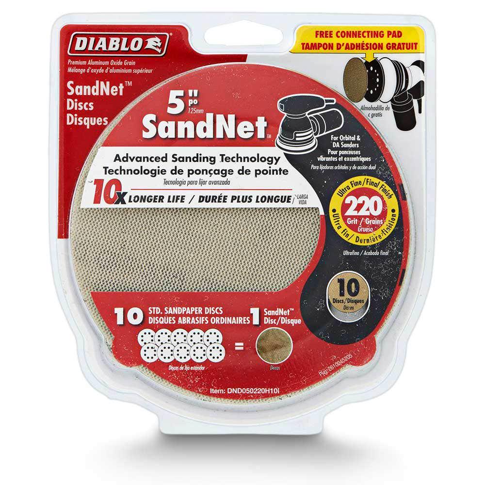 DIABLO 125mm 220-Grit Net Hook and Loop Sanding Disc and Connection Pad - SANDNET - 10 Piece