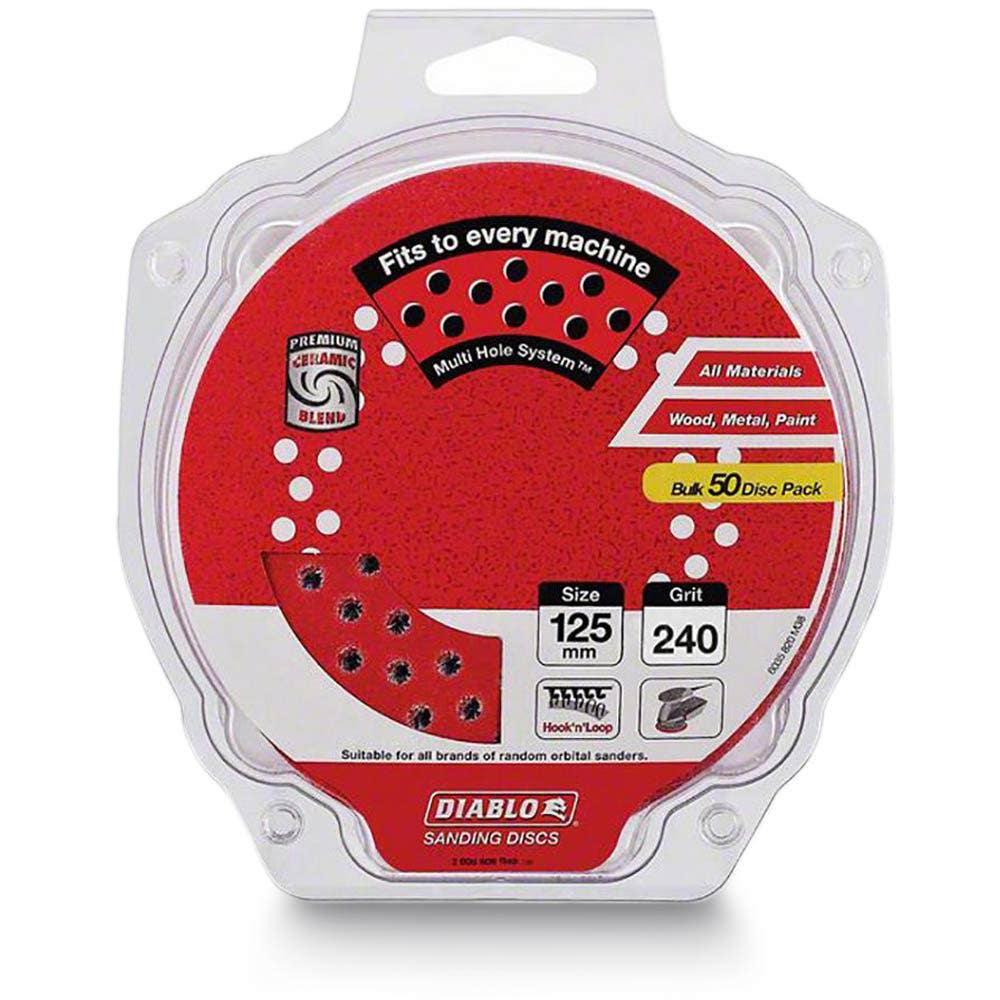 DIABLO 125mm 240-Grit Multi-Hole Hook and Loop Sanding Disc - 50 Piece