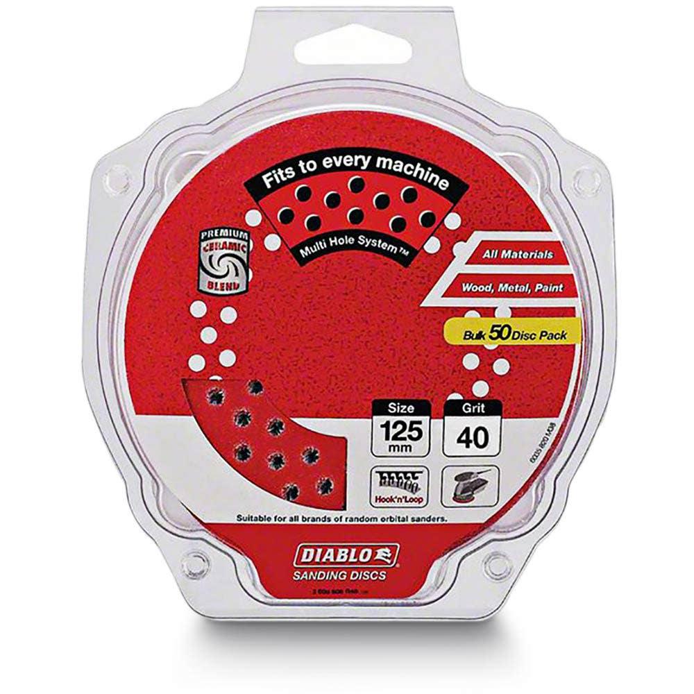 DIABLO 125mm 40-Grit Multi-Hole Hook and Loop Sanding Disc - 50 Piece