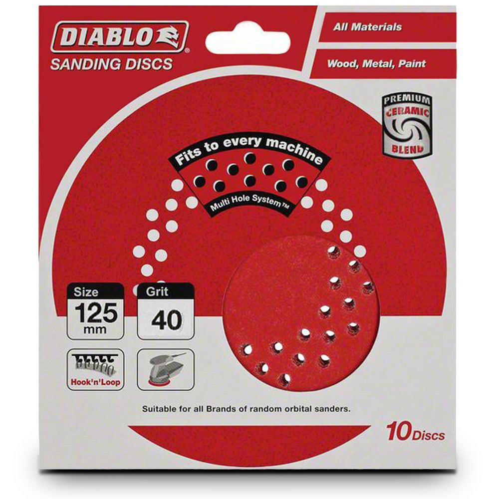DIABLO 125mm 40-Grit Multi-Hole Hook and Loop Sanding Disc - 10 Piece 2608603271