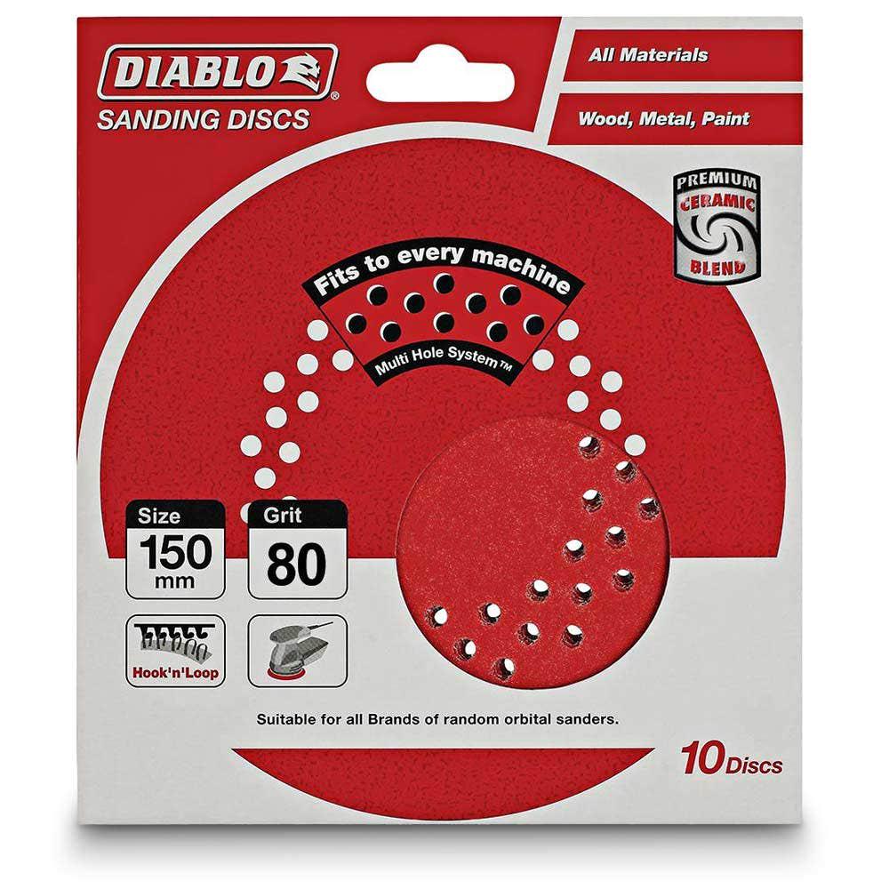 DIABLO 125mm 80-Grit Multi-Hole Hook and Loop Sanding Disc - 10 Piece 2608603272