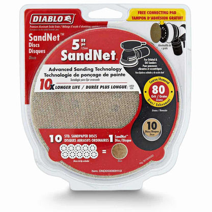 DIABLO 125mm 80-Grit Net Hook and Loop Sanding Disc and Connection Pad - SANDNET - 10 Piece