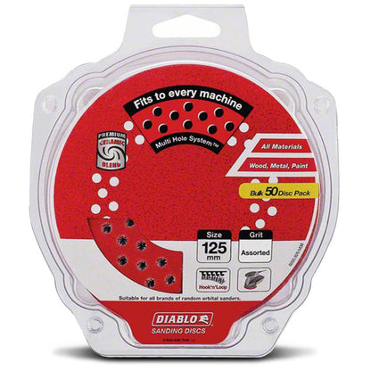 DIABLO 125mm Mixed-Grit Multi-Hole Hook and Loop Sanding Disc - 50 Piece 2608608R82