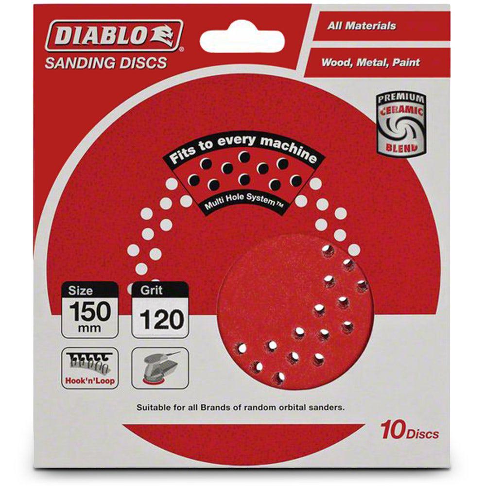 DIABLO 150mm 120-Grit Multi-Hole Hook and Loop Sanding Disc - 10 Piece 2608603277