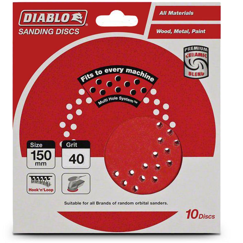 DIABLO 150mm 40-Grit Multi-Hole Hook and Loop Sanding Disc - 10 Piece 2608603275
