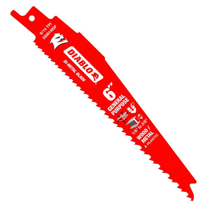 DIABLO 152mm Bi-Metal Recip Blade for Nail-Embedded Wood, Metal, and Plastic - 5 Piece 2610052332