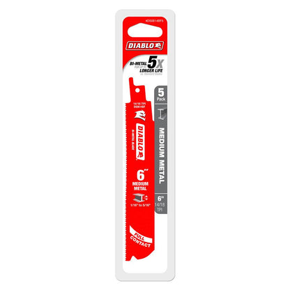 DIABLO 152mm Bi-Metal Recip Blade for Medium Metal Cutting - 5 Piece 2610052324