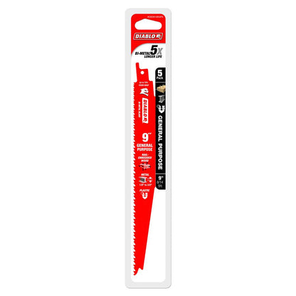DIABLO 229mm Bi-Metal Recip Blade for Nail-Embedded Wood, Metal, and Plastic - 5 Piece 2610050178