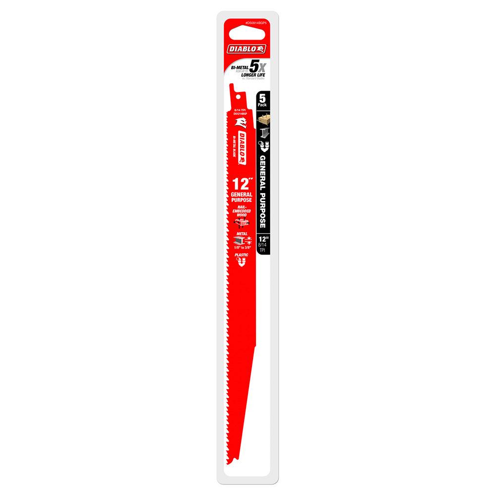 DIABLO 305mm Bi-Metal Recip Blade for Nail-Embedded Wood, Metal, and Plastic - 5 Piece 2610052369