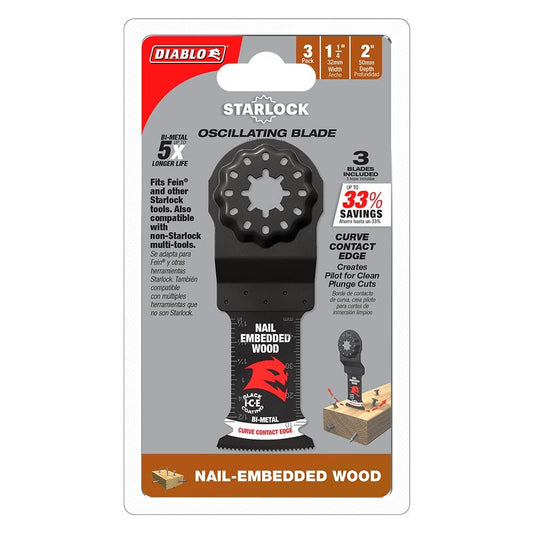 DIABLO 32mm Starlock Bi-Metal Multi-Tool Blade For Nail-Embedded Wood 3 Piece 2608F02267