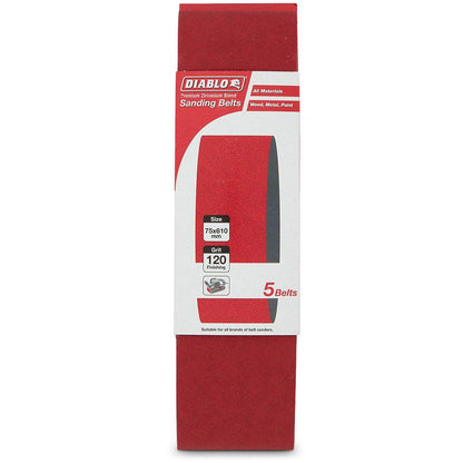 DIABLO 75 x 610mm 120-Grit Zirconia Sanding Belt - 5 Piece