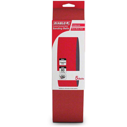 DIABLO 75 x 610mm 80-Grit Zirconia Sanding Belt - 5 Piece 2608608R68