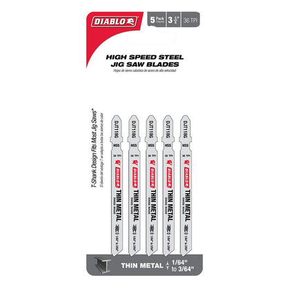 DIABLO 92mm High Speed Steel Jig Saw Blade For Thin Metal Up To 1.5mm 5 Piece 2608F02261