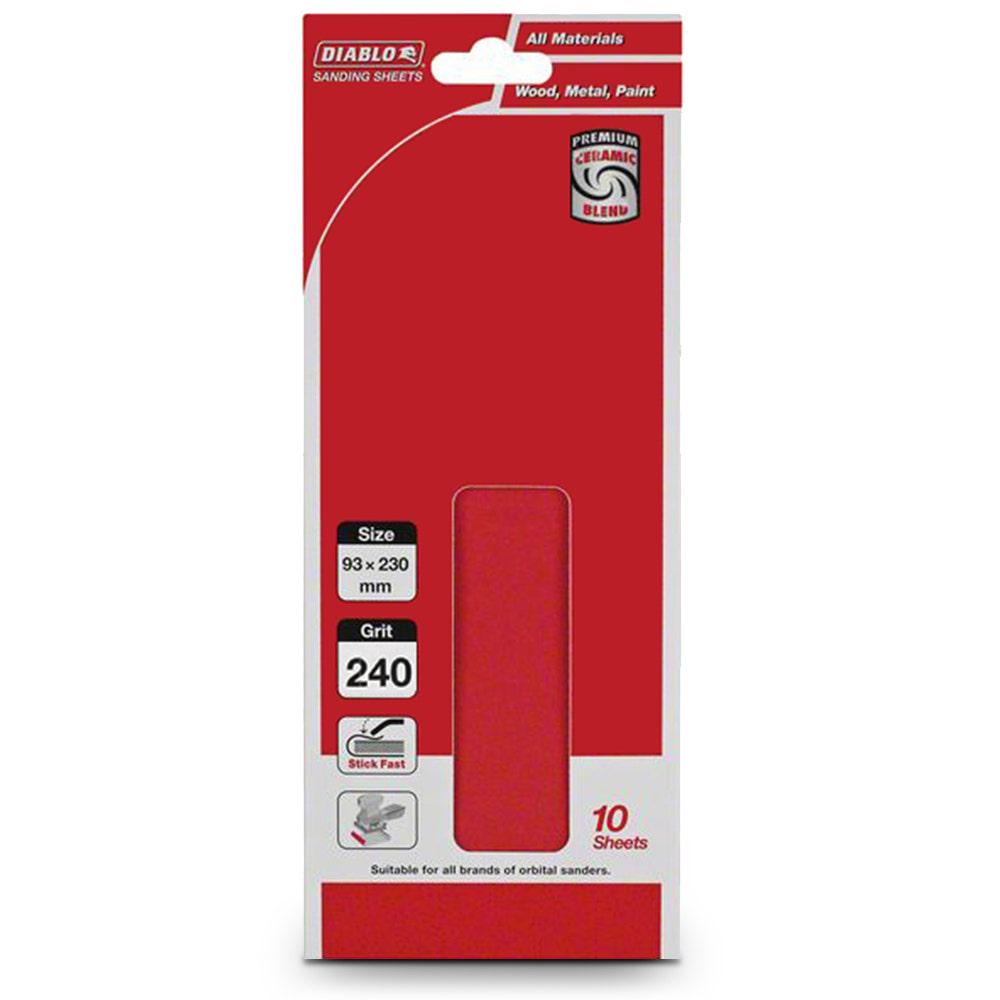 DIABLO 93 x 230mm 240-Grit No-Hole Clamped Sanding Sheet - 10 Piece 2608608R86