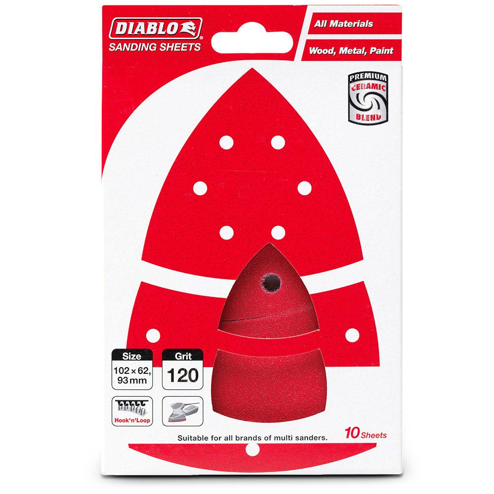 DIABLO 93mm 102 x 62mm 120-Grit Hook and Loop Detail Sanding Sheet for All Surface - 10 Piece 2608F01182