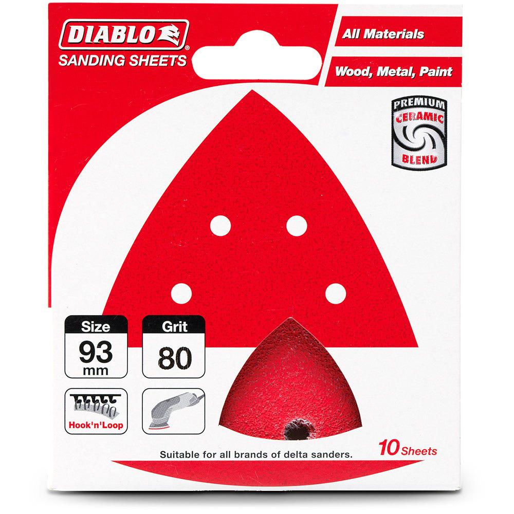 DIABLO 93mm 80-Grit 6-Hole Hook and Loop Delta Sanding Sheet - 10 Piece 2608F01176