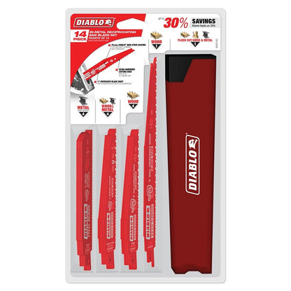 DIABLO Recip Saw Blade Set Nail-Embedded Wood and Metal Demolition - 14 Piece 2610052720
