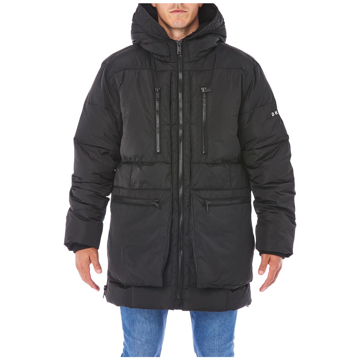 DKNY Men's Cold Weather Parka Sherpa Hoodie Black