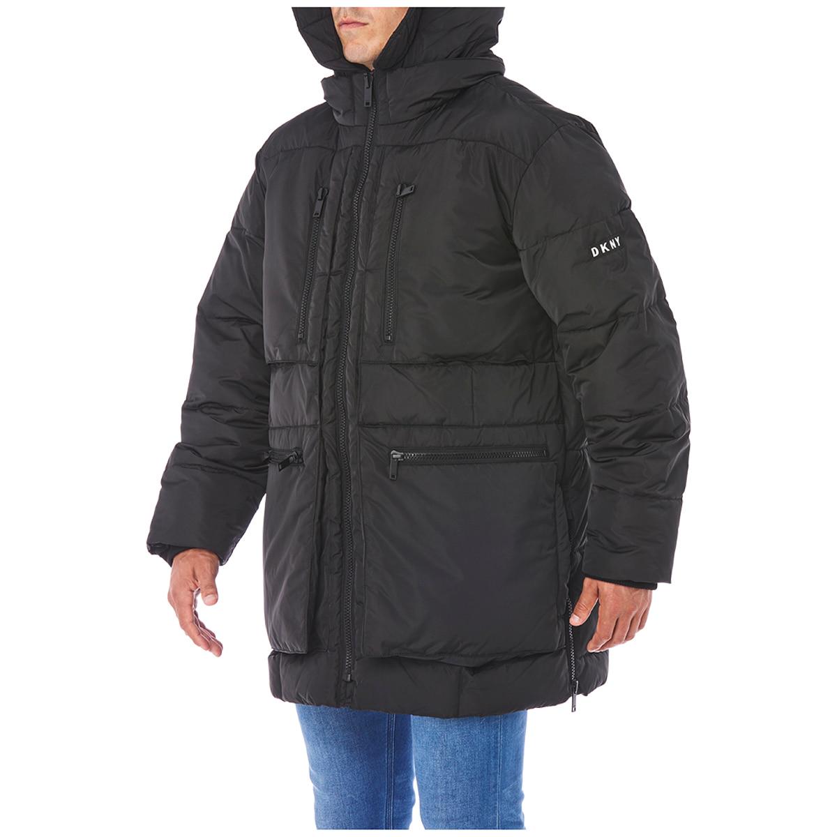 DKNY Men's Cold Weather Parka Sherpa Hoodie Black