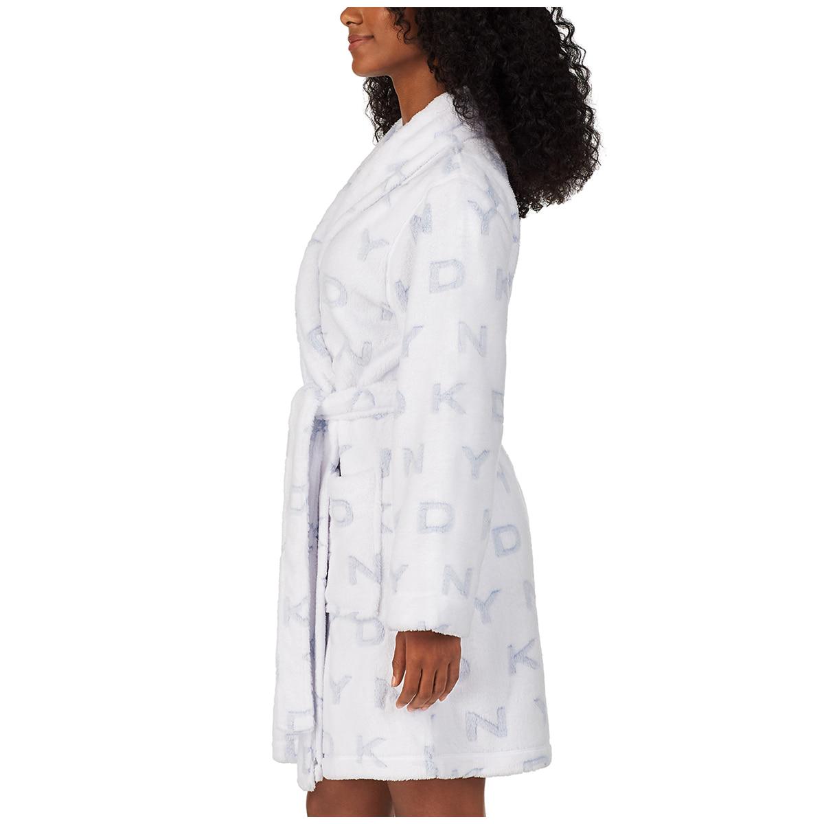 DKNY Women's Short Wrap Robe White
