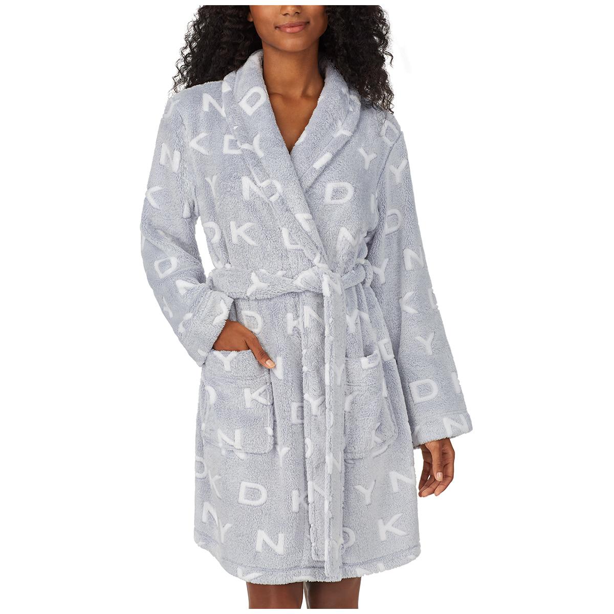 DKNY Women's Short Wrap Robe White