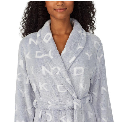 DKNY Women's Short Wrap Robe Grey