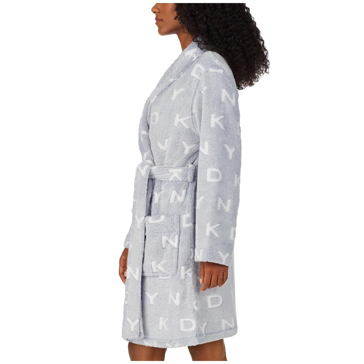DKNY Women's Short Wrap Robe Grey
