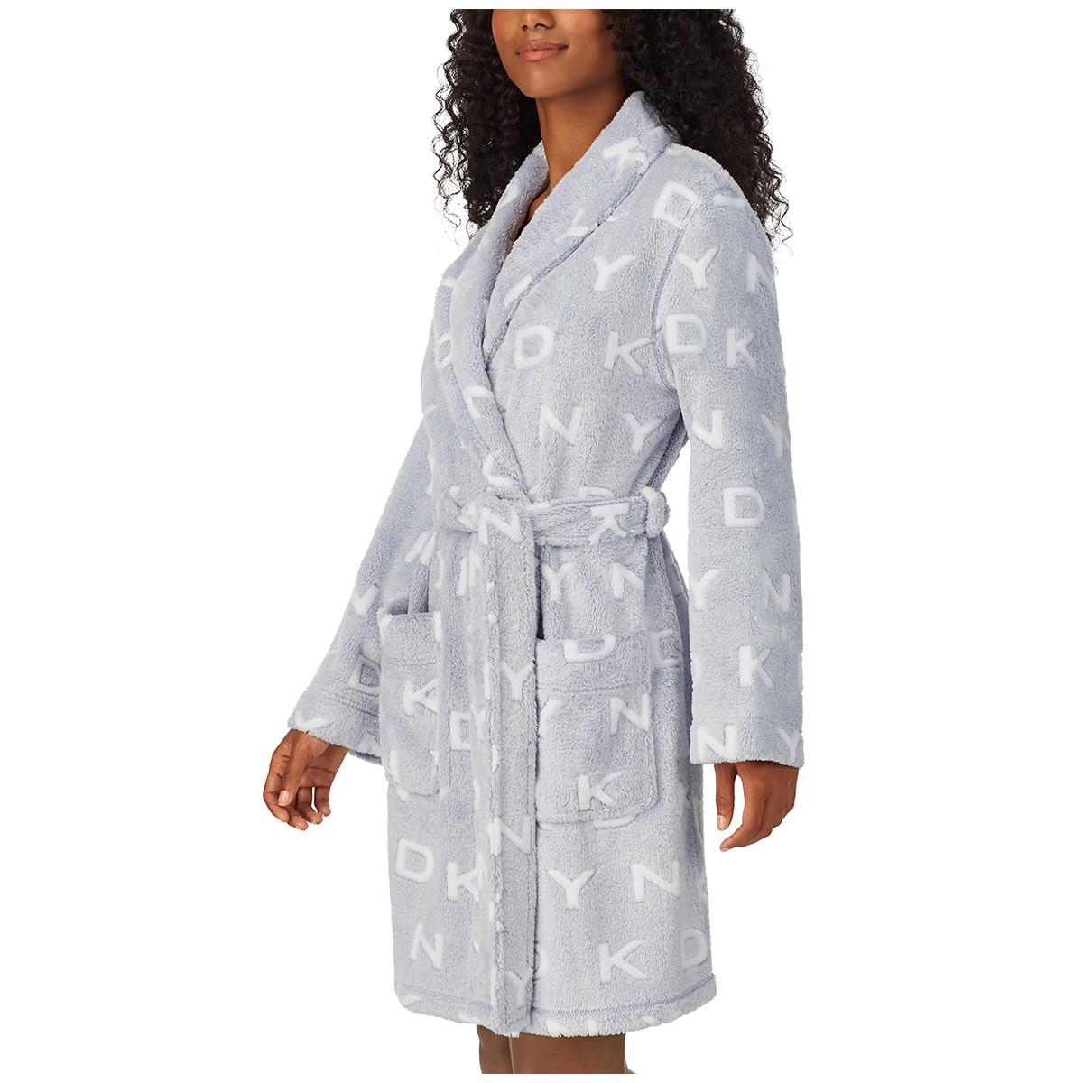DKNY Women's Short Wrap Robe Grey