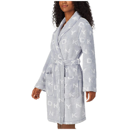 DKNY Women's Short Wrap Robe Grey
