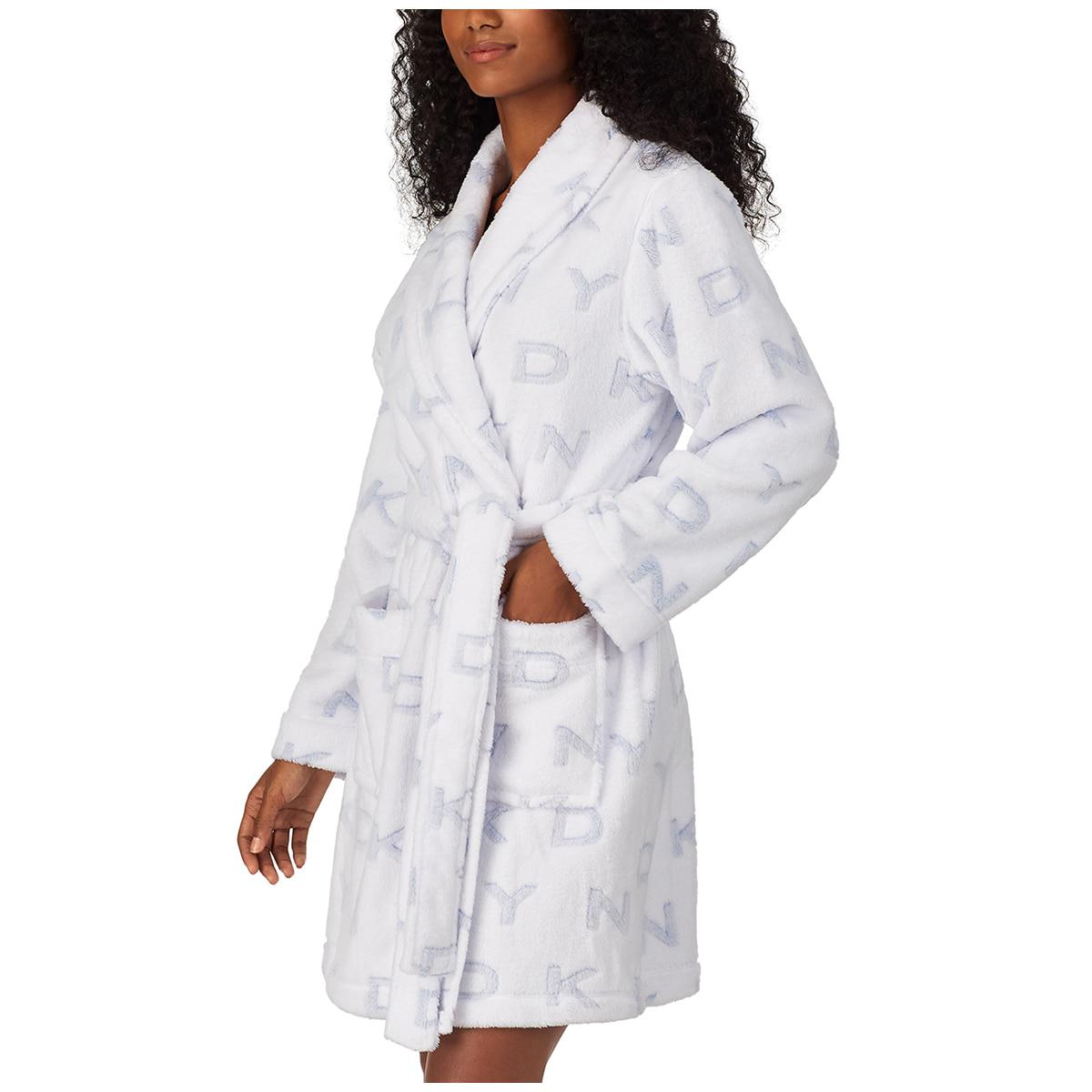 DKNY Women's Short Wrap Robe White