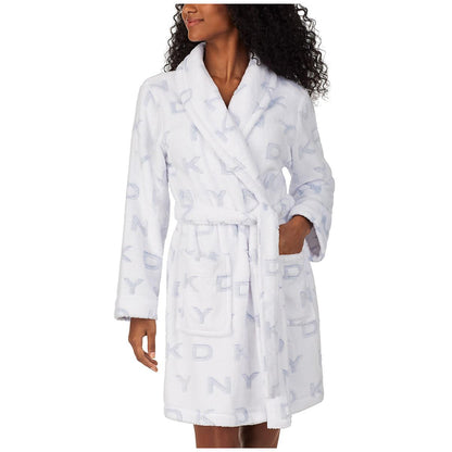DKNY Women's Short Wrap Robe White