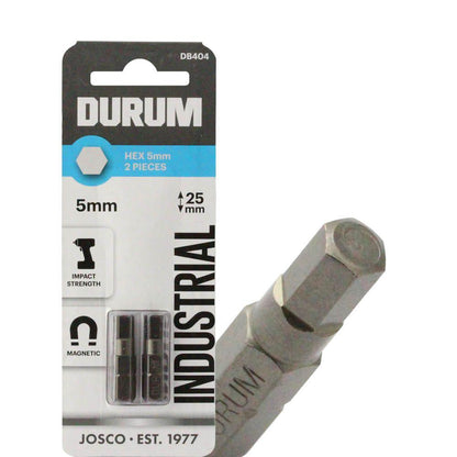DURUM 5 x 25mm Internal Hex Insert Screwdriver Bit - 2 Piece