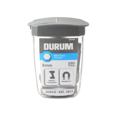 DURUM 5 x 50mm Internal Hex Power Screwdriver Bit w. Case - 15 Piece