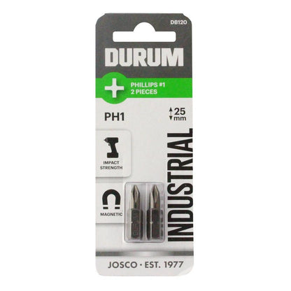 DURUM PH1 x 25mm Phillips Insert Screwdriver Bit - 2 Piece
