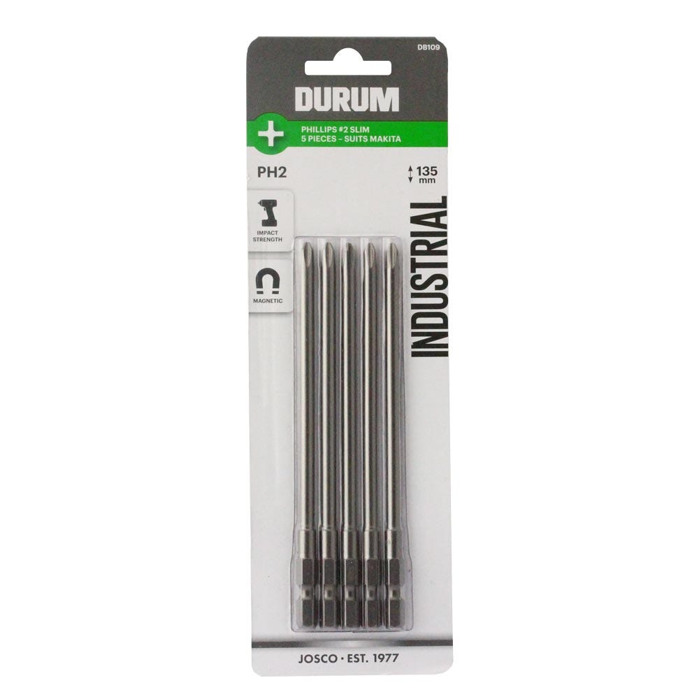 DURUM PH2 x 135mm Phillips Power Screwdriver Bit suits MAKITA Collated Screwgun - 5 Piece